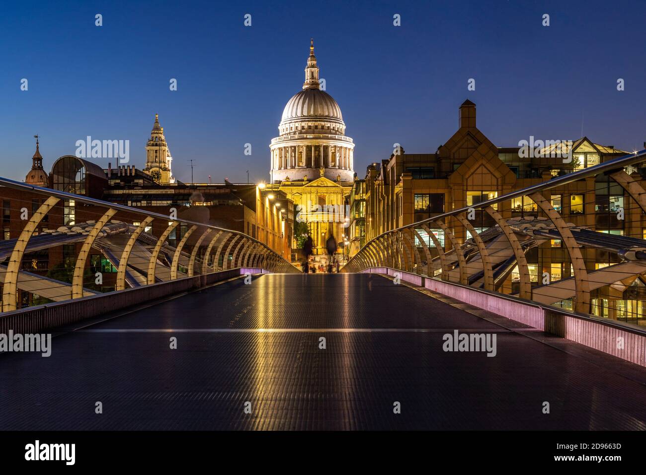St paul cathedral with millennium bridge sunset twilight in London UK. Stock Photo