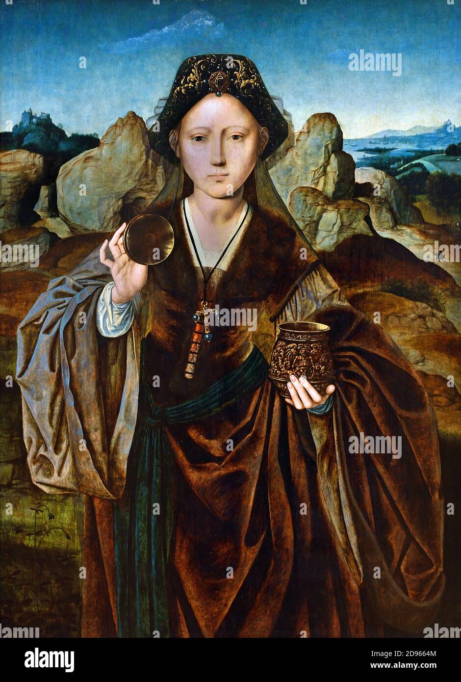 Saint Mary Magdalene 1525 by Master of Mary Magdalene Antwerp,    Belgian, Belgium, Flemish, ( Mary Magdalene, travelled with Jesus as one of his followers and was a witness to his crucifixion and its aftermath. ) Stock Photo