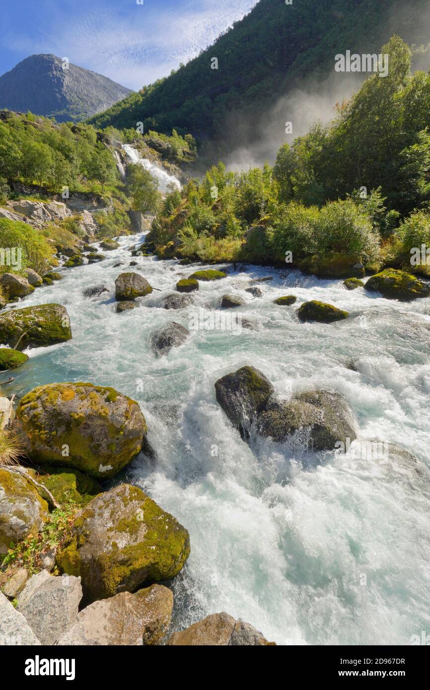 Briksdal Glacier River, Jostedalsbreen National Park, Norway, Scandinavia, Europe. Stock Photo