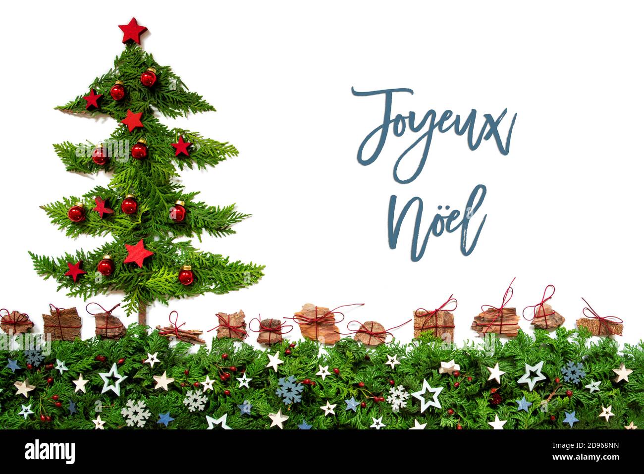 Christmas Tree, Red Balls, Fir Branch, Joyeux Noel Means Merry