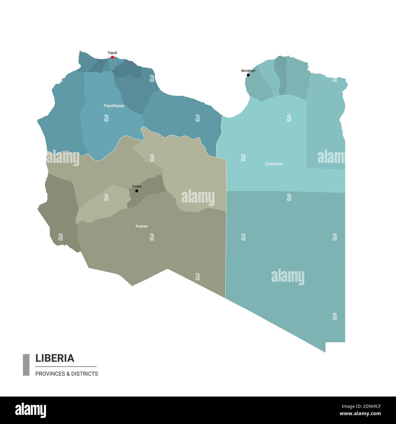 Libya higt detailed map with subdivisions. Administrative map of  Libya with districts and cities name, colored by states and administrative districts Stock Vector