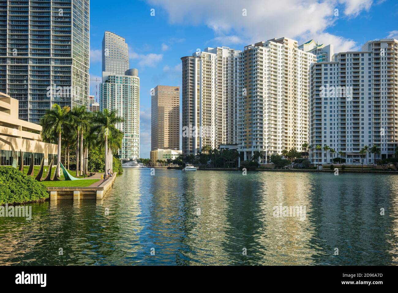 Brickell Park and Brickell Key. Biscayne Bay. Downtown Miami. Florida