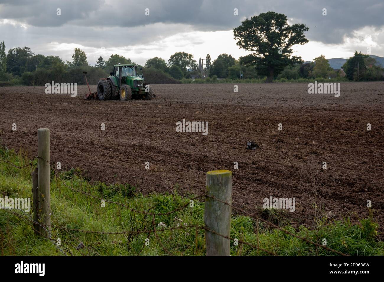John Deer Tractor with dual wheels with seed drill Stock Photo Alamy