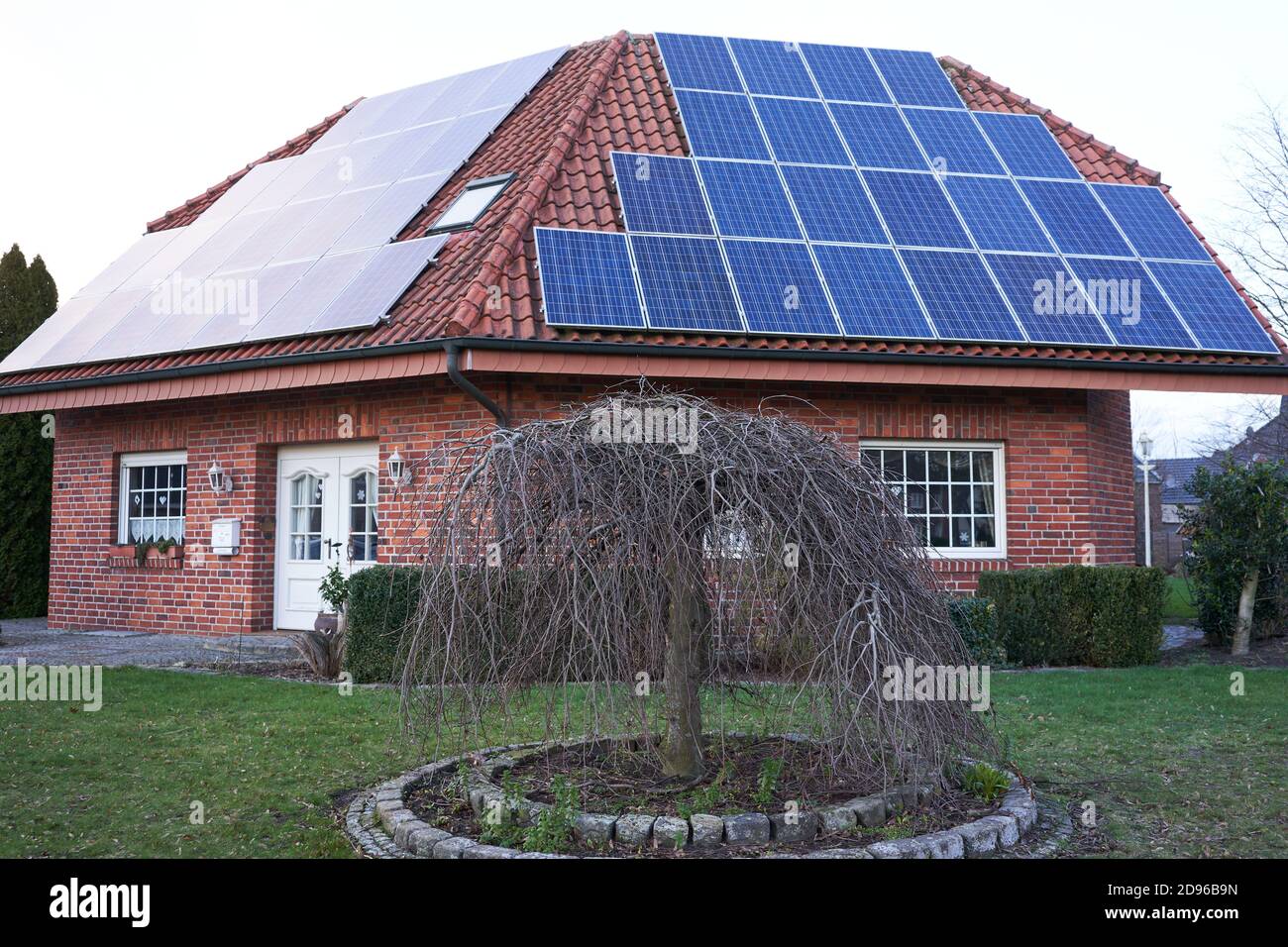 Solar panels on the roof top of one-family house - March, 2020 Stock Photo