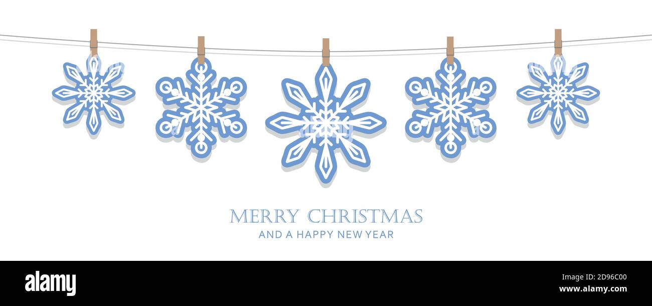 blue and white hanging snowflakes christmas card vector illustration EPS10 Stock Vector