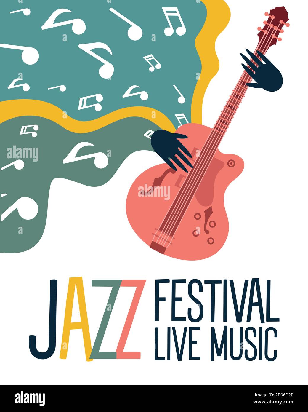 jazz festival poster with guitar and music notes vector illustration