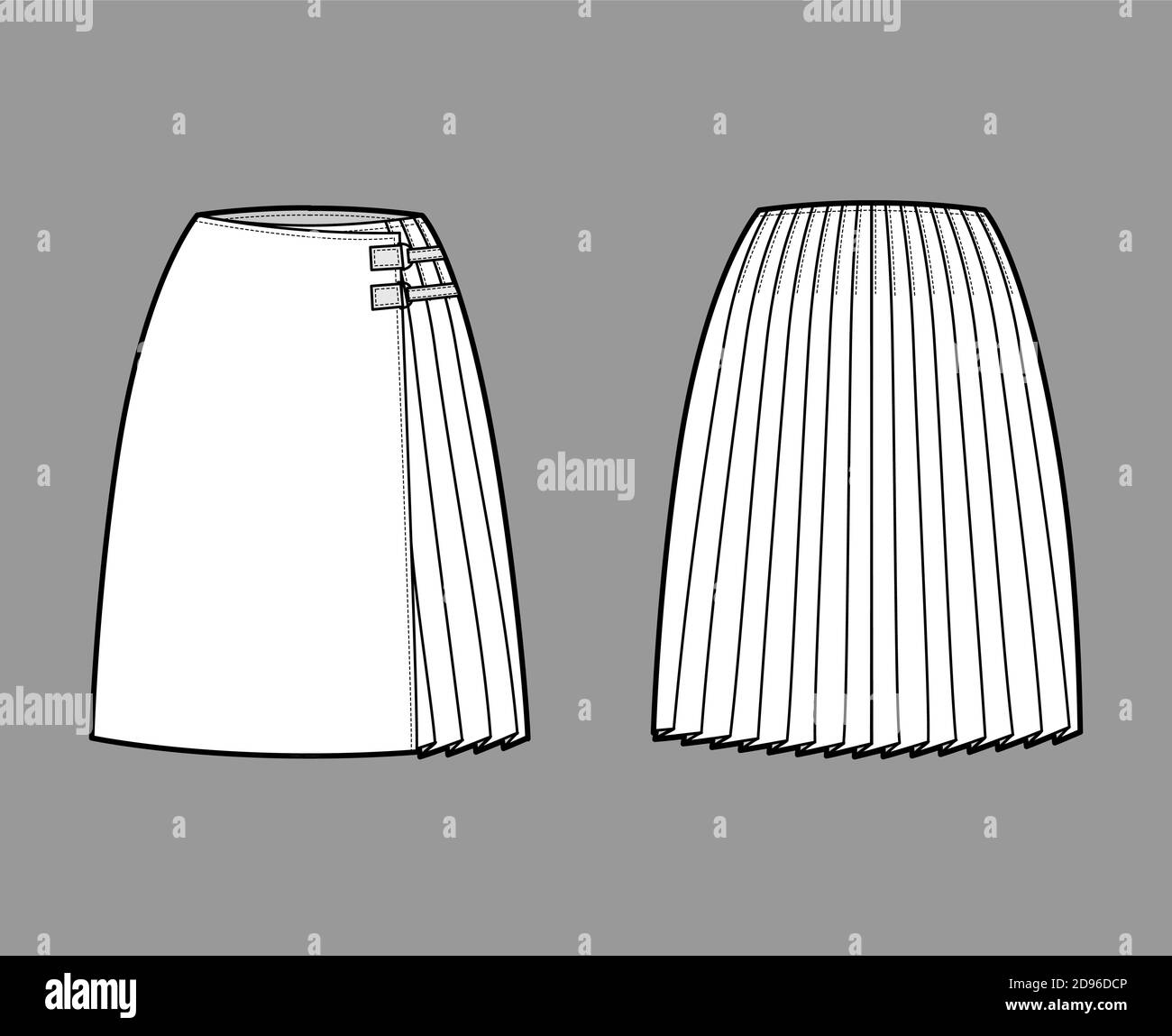 Download Skirt Kilt Wrap Technical Fashion Illustration With Straight Knee Silhouette Close With Carabiner Connector Flat Bottom Template Front Back White Color Style Women Men Unisex Cad Mockup Stock Vector Image Art