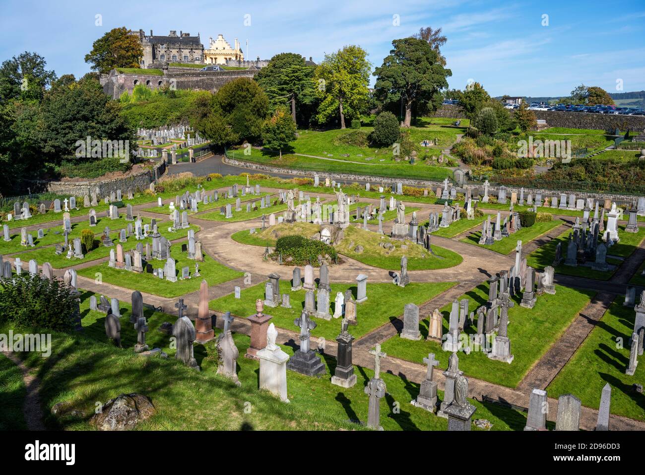 Old Town Cemetery with Stirling Castle in distance - Stirling old town, Scotland, UK Stock Photo