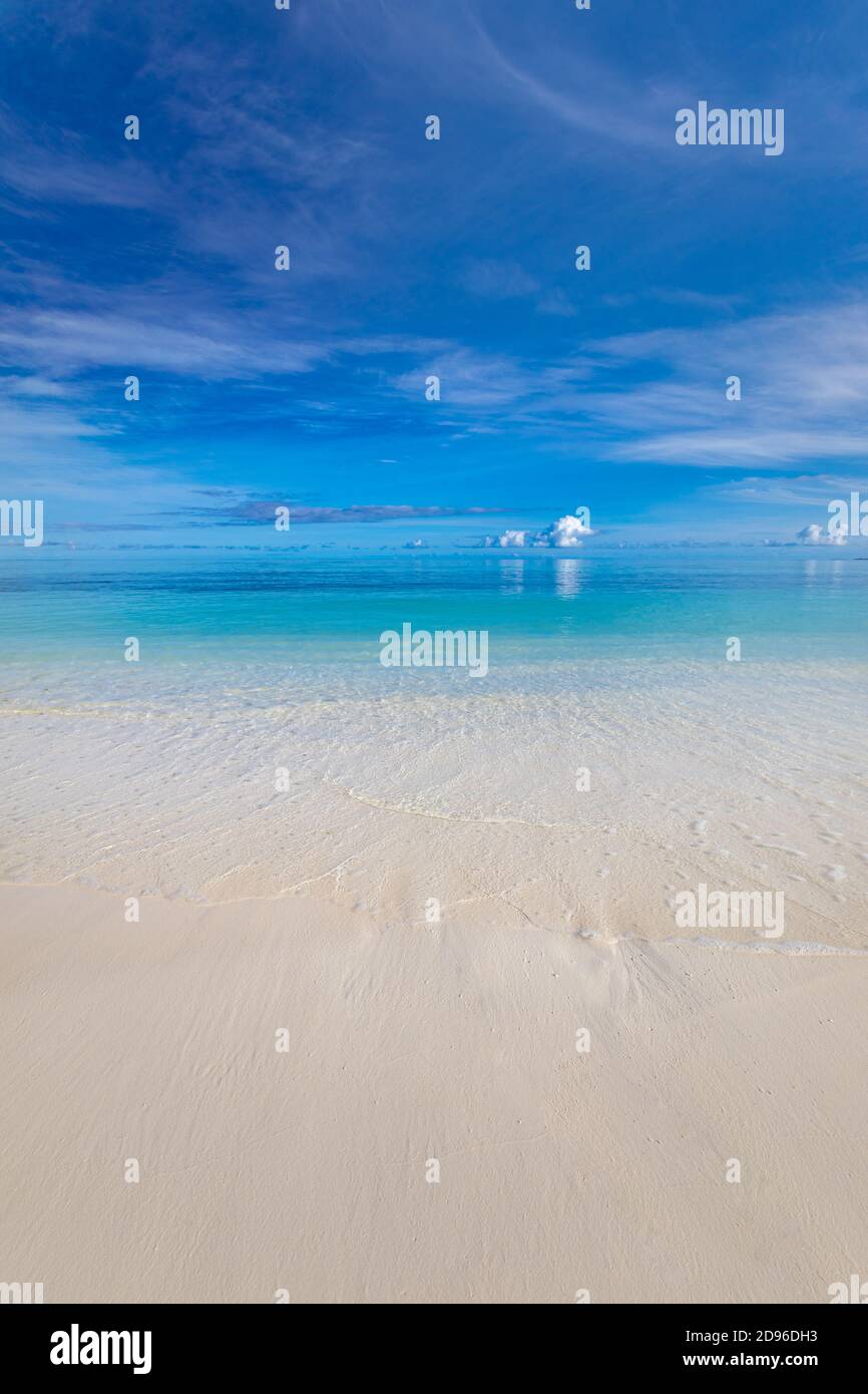 Beach and tropical sea, tranquil nature landscape, scenic with ocean water. Horizon, seascape. Peaceful endless view Stock Photo
