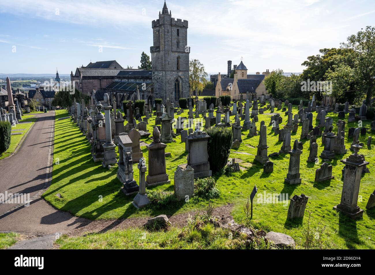 Old Town Cemetery with Church of the Holy Rude in distance - Stirling old town, Scotland, UK Stock Photo