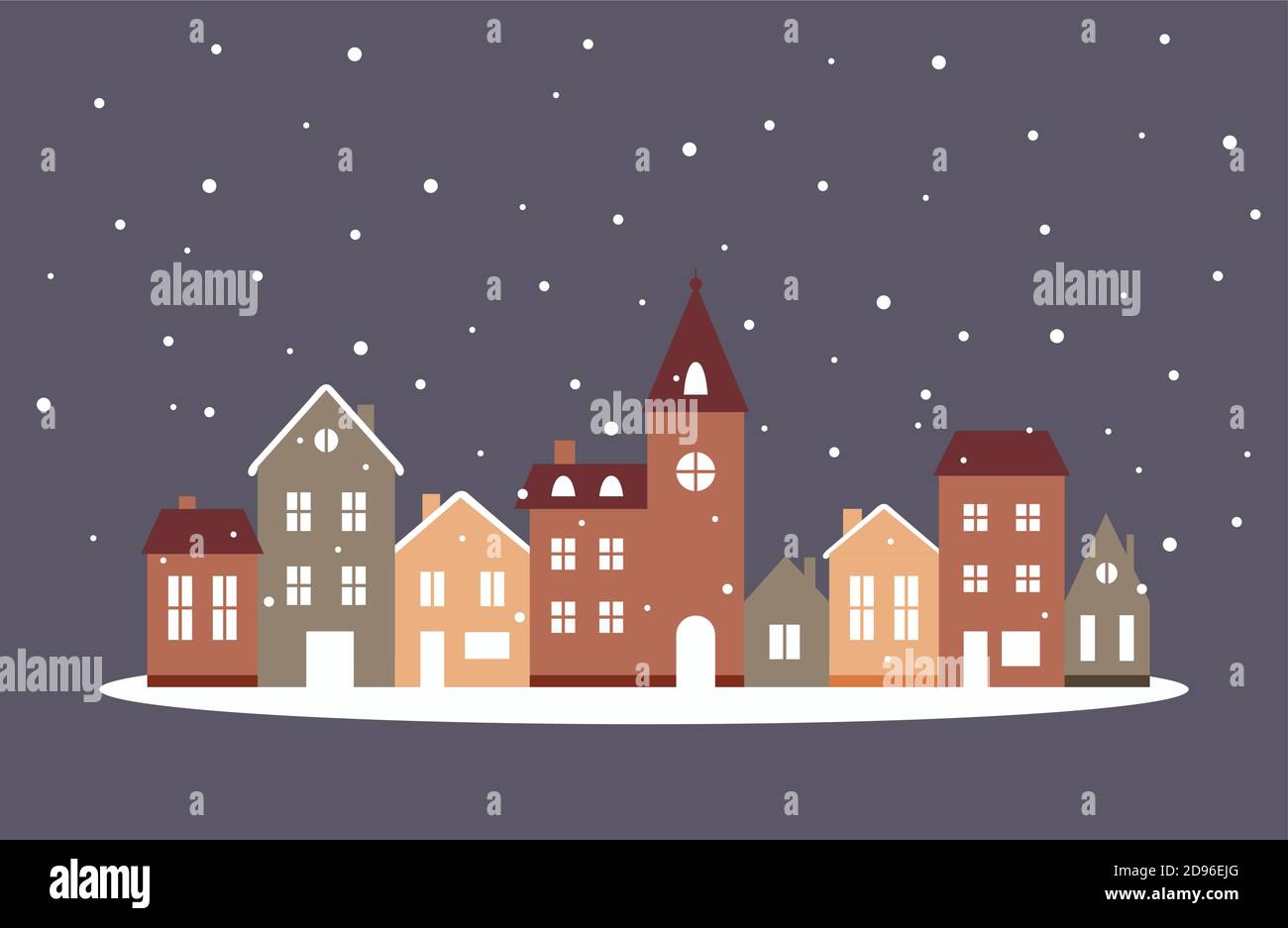 Winter houses with snow, cute vector illustration in flat style Stock ...