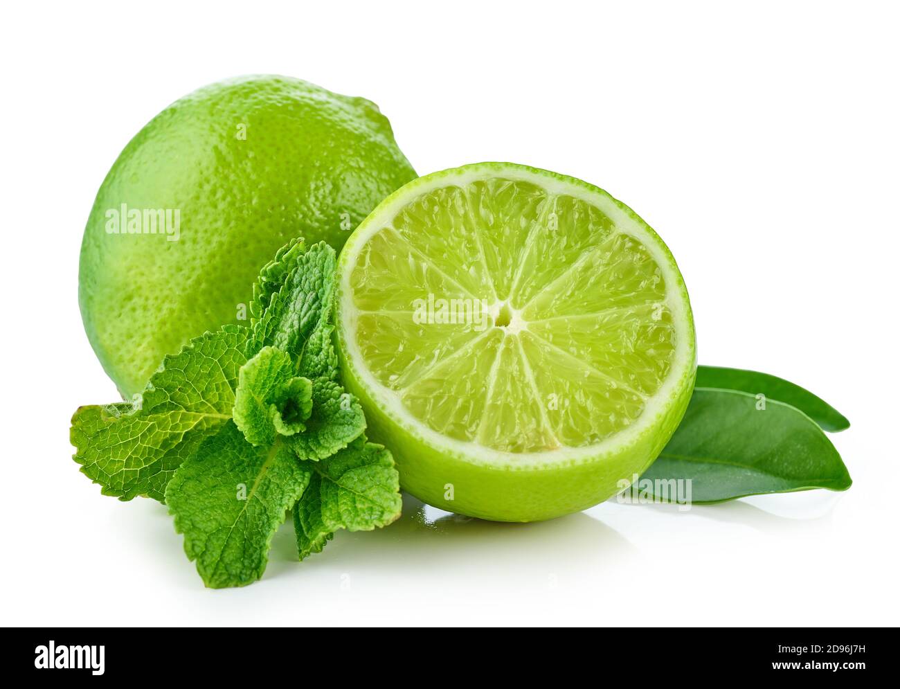 lime and mint leaves isolated on white background Stock Photo