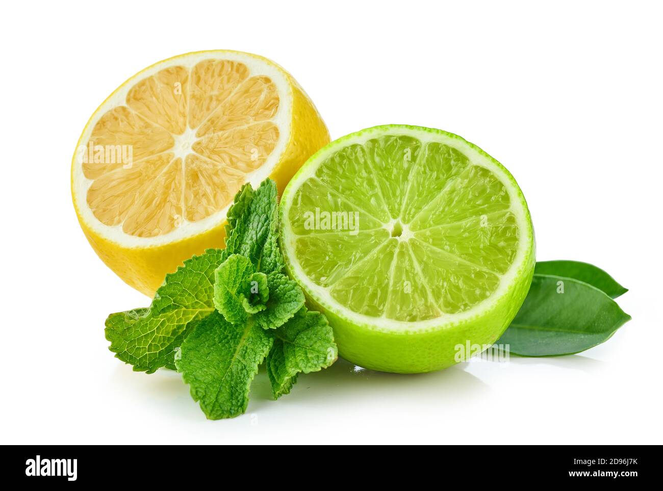 lemon, lime and mint leaf isolated on white background Stock Photo