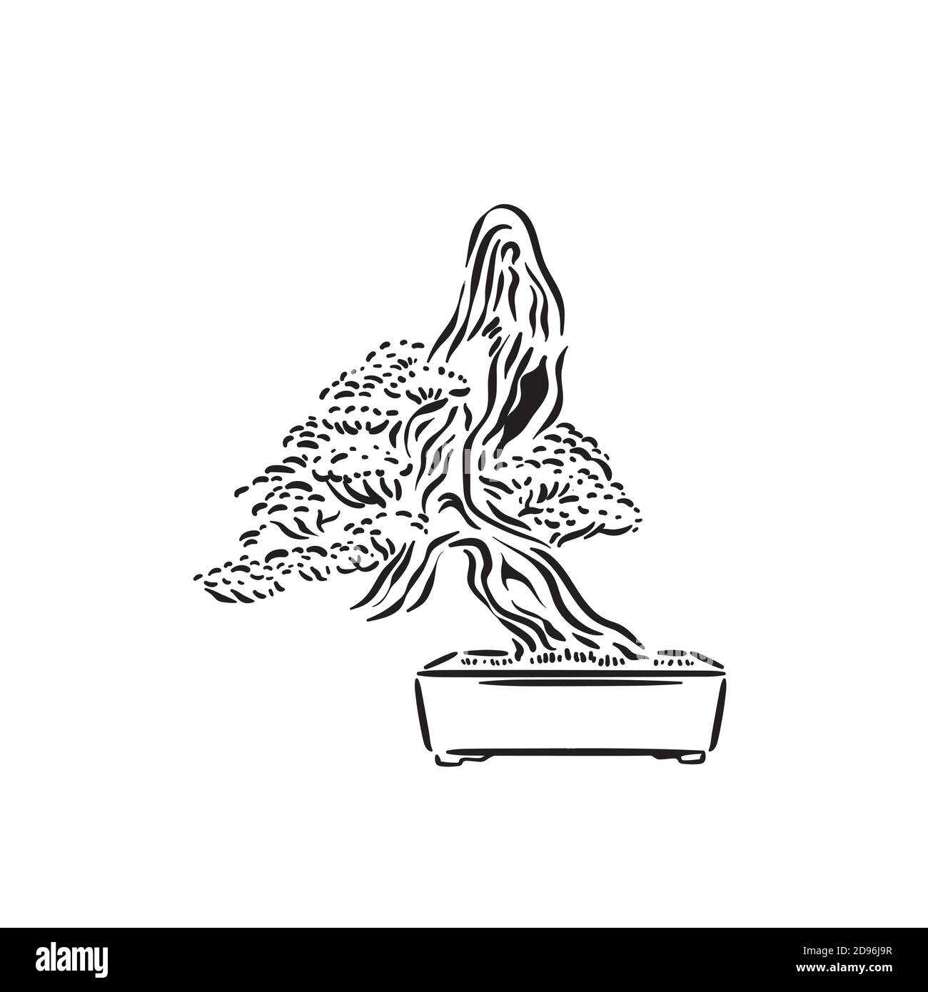 Japanese old bonsai tree in pot logo Stock Vector