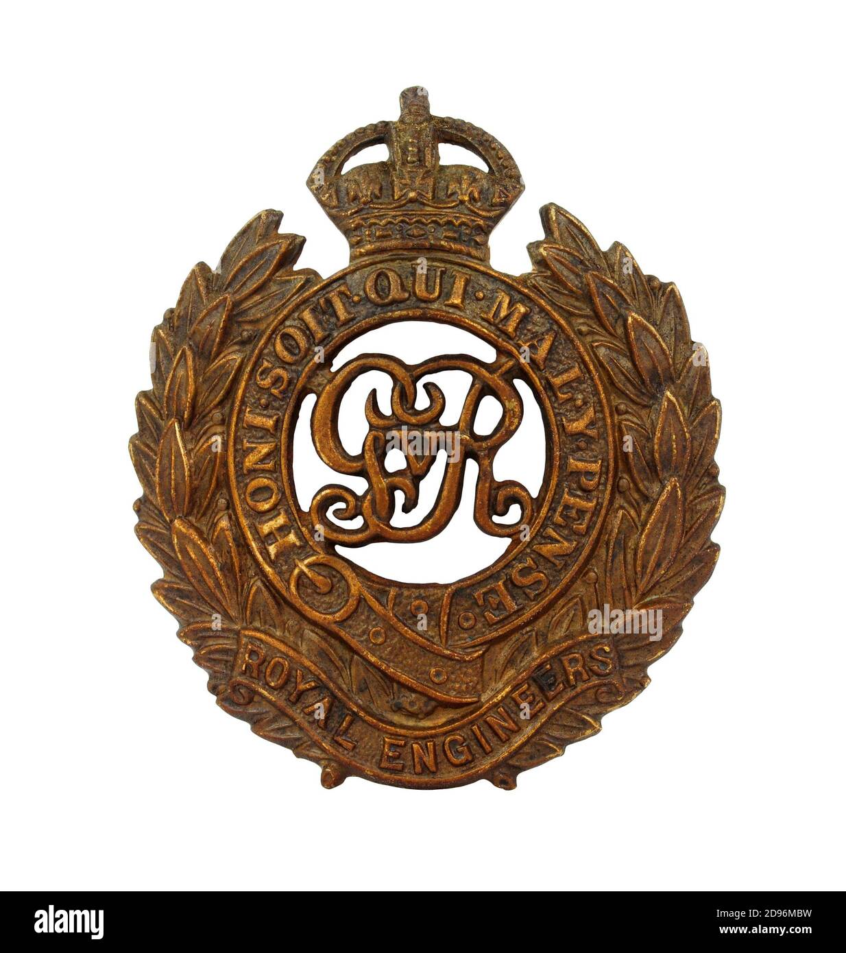 British army Royal Corps of Engineers world war one cap badge isolated on a white background Stock Photo