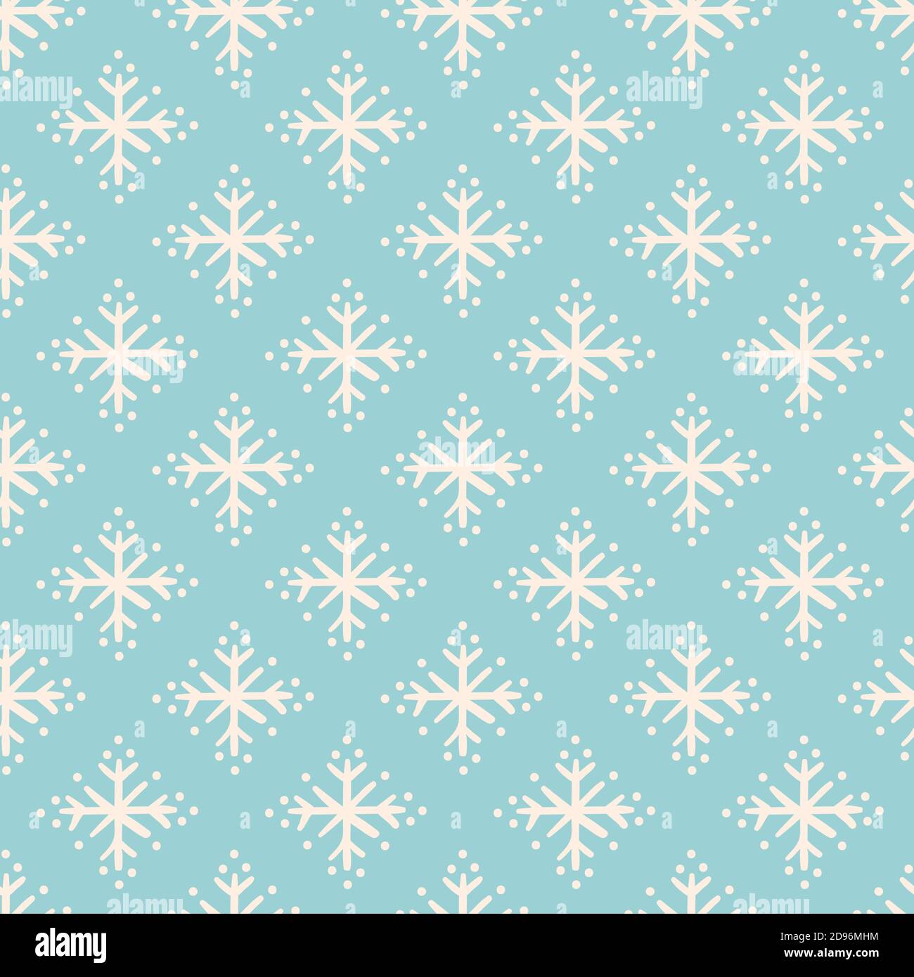 Vector geometric snowflake pattern. Seamless vector design, simple stylized ice crystal on bright blue background. Half drop abstract design. Perfect for paper projects, fabric and home decor. Stock Vector