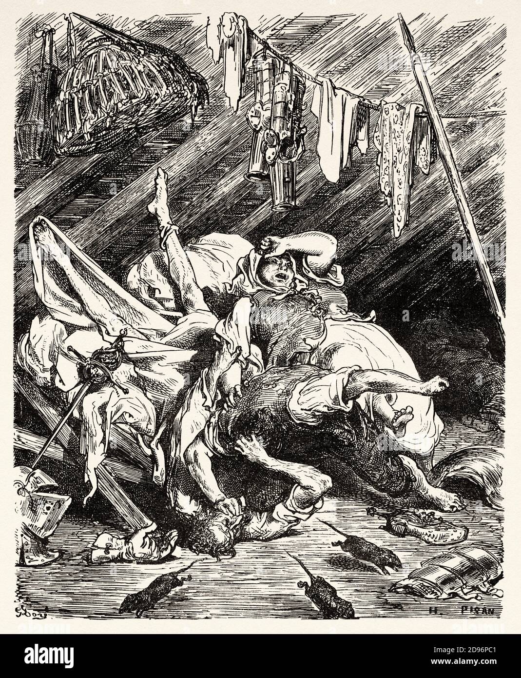 Don Quixote by Miguel de Cervantes Saavedra. Old XIX century engraving ...