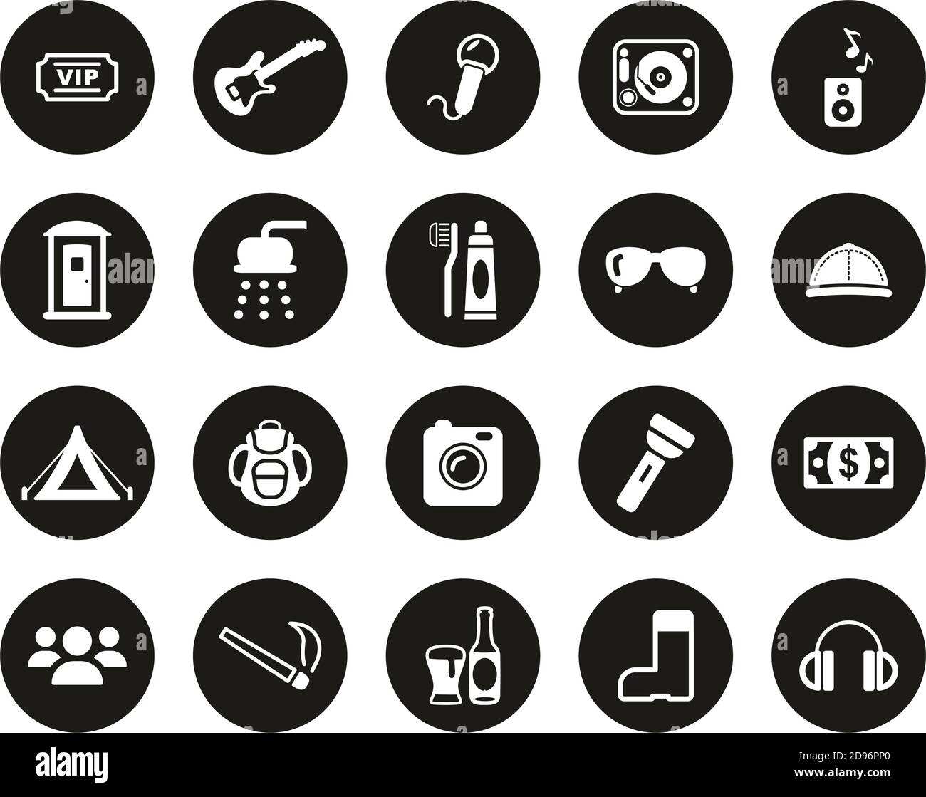 Music Festival Icons White On Black Flat Design Circle Set Big Stock ...