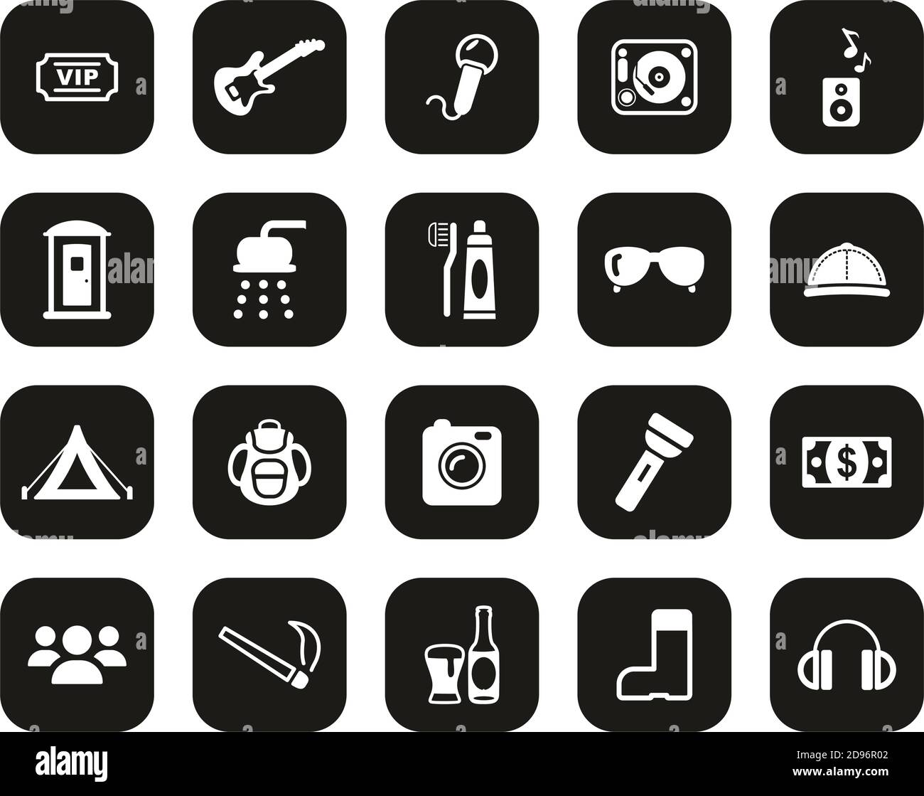 Music Festival Icons White On Black Flat Design Set Big Stock Vector ...