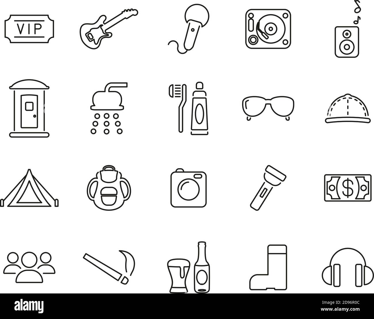 Music Festival Icons Black & White Thin Line Set Big Stock Vector Image ...