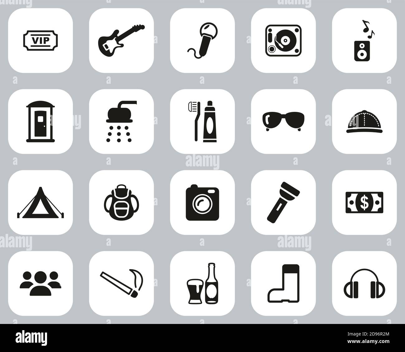 Music Festival Icons Black & White Flat Design Set Big Stock Vector ...