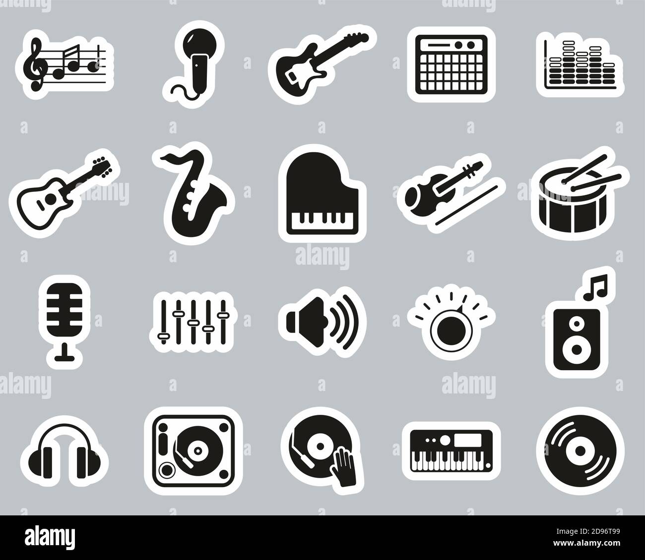 Music Or Music Studio Equipment Icons Black & White Sticker Set Big ...