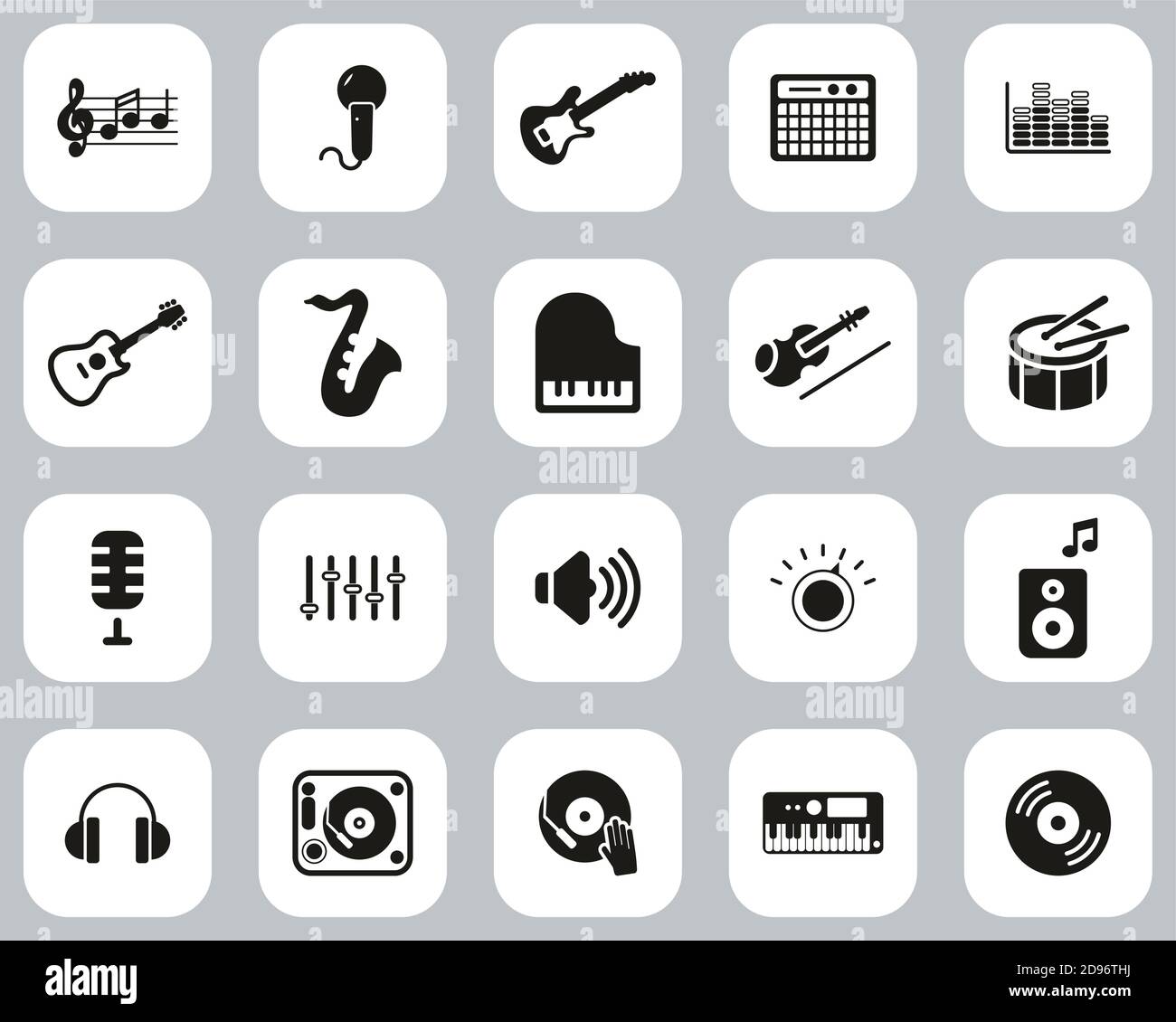 Music Or Music Studio Equipment Icons Black & White Flat Design Set Big ...