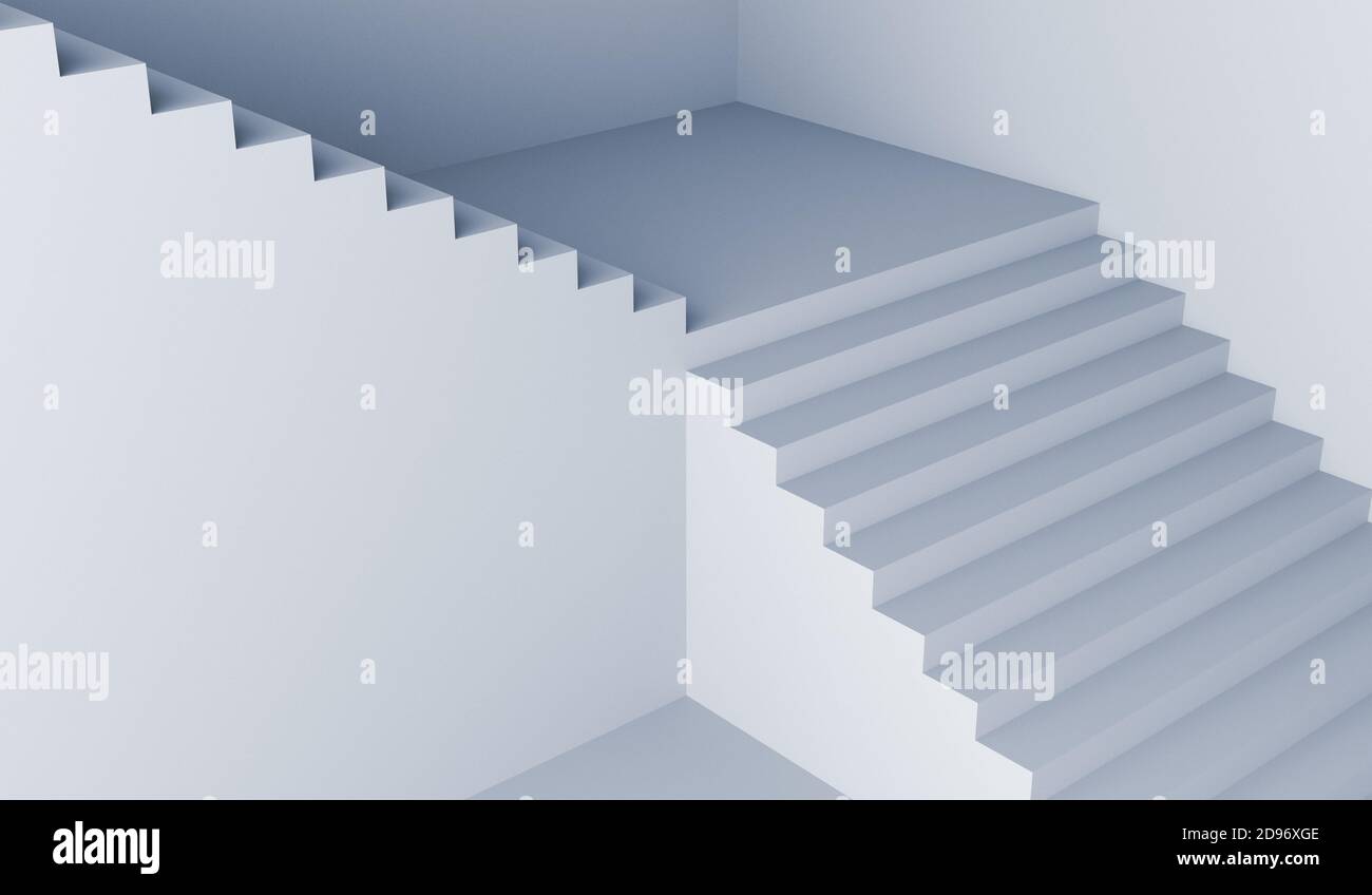 staircase white stair stairway architecture minimalism 3D illustration Stock Photo