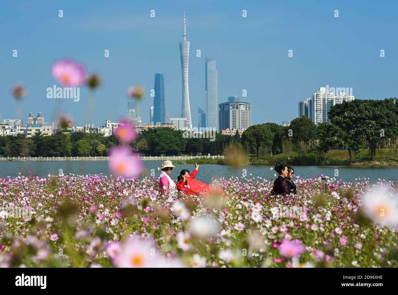 Haizu Guangzhou, China's Guangdong Province. 3rd Nov, 2020. Tourists pose for ...