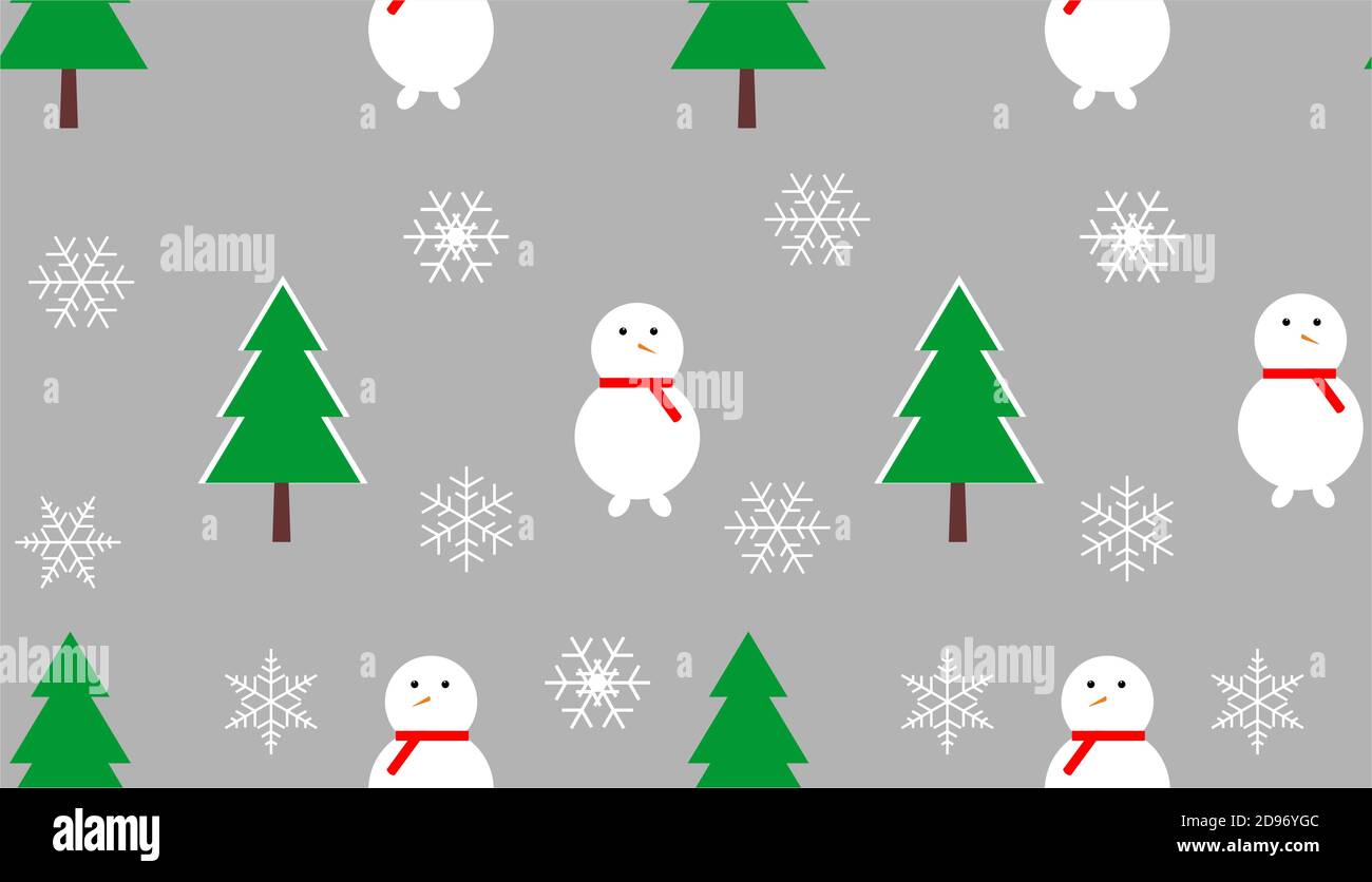 Christmas seamless pattern with snowman, fir trees and snowflakes ...