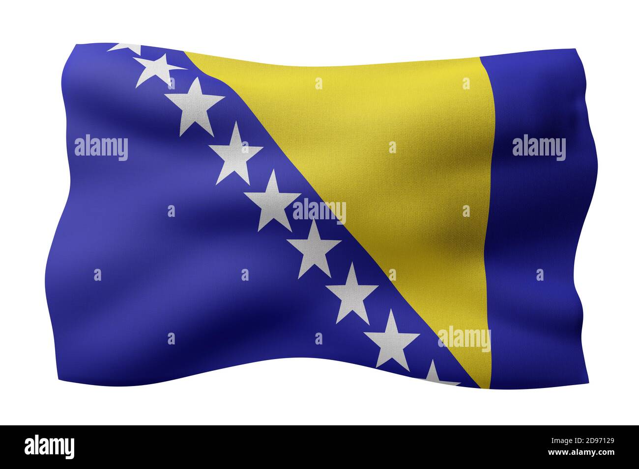 3d rendering of a detail of a silked Bosnia and Herzegovina flag on a ...