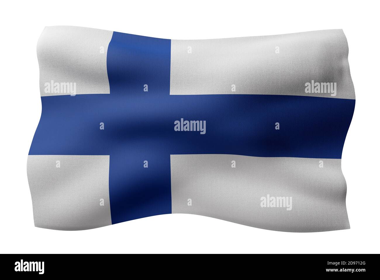 3d rendering of a detail of a silked Finland flag on a white background ...
