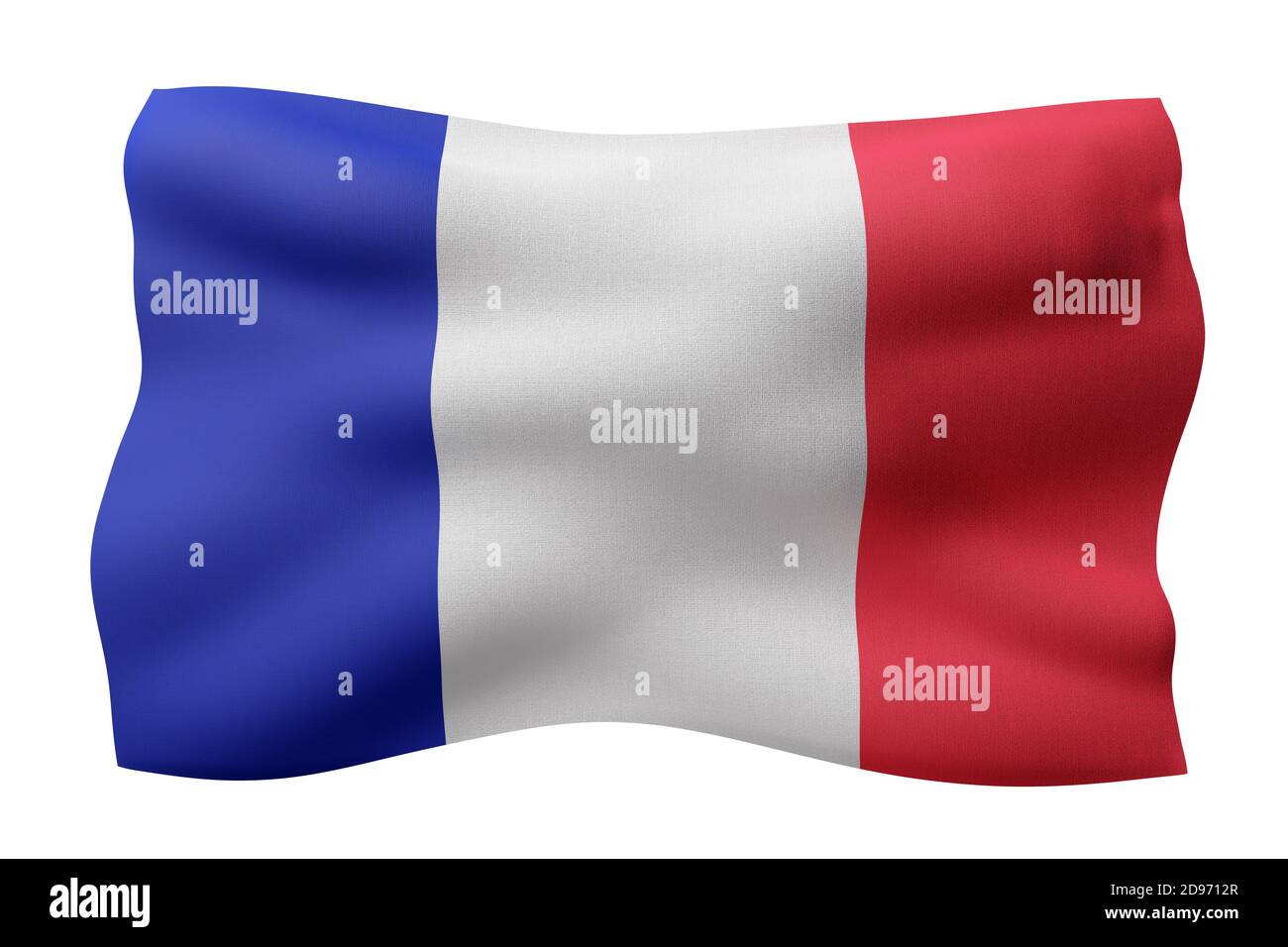 3d rendering of a detail of a silked France flag on a white background ...