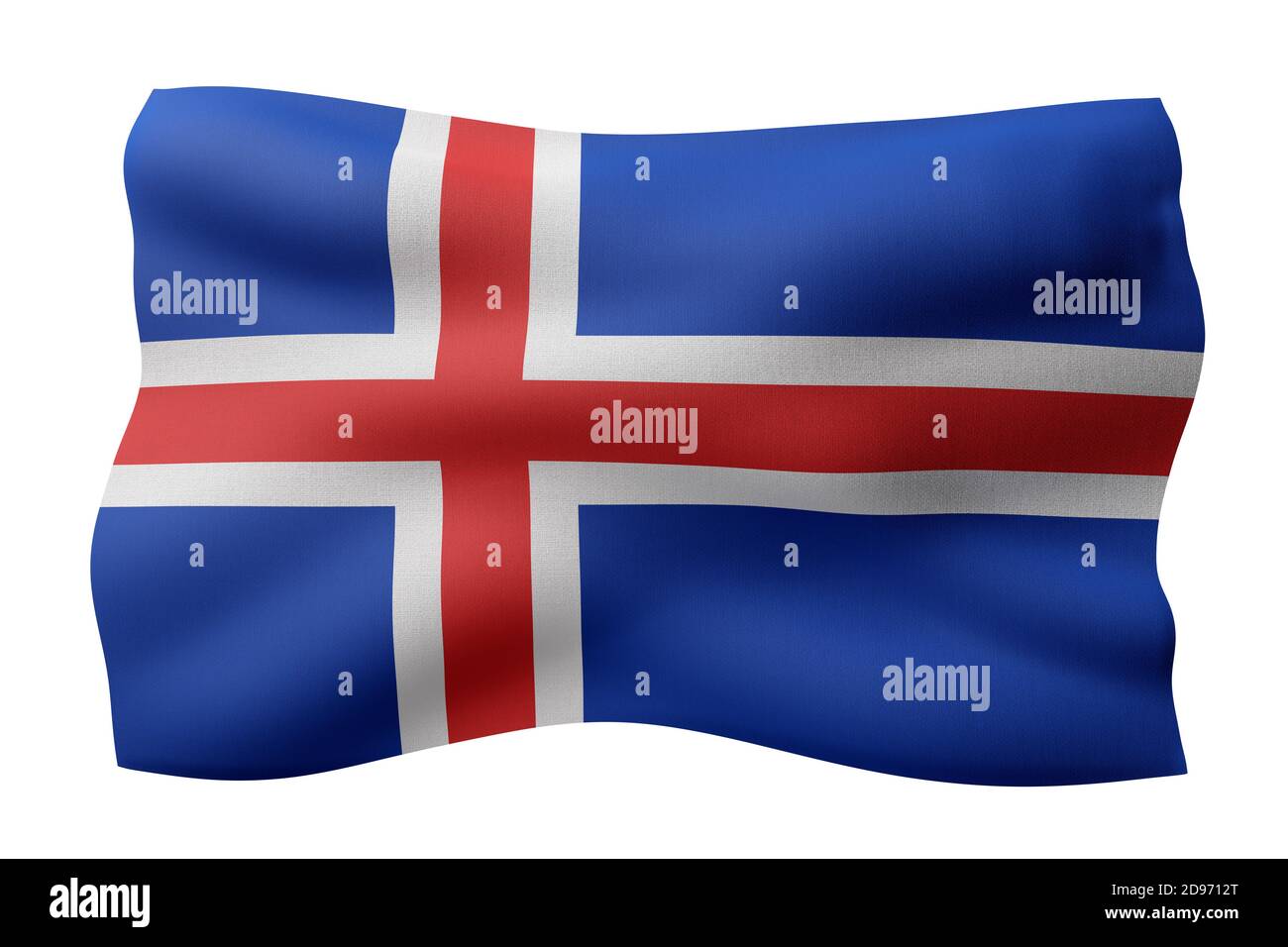 3d rendering of a detail of a silked Iceland flag on a white background ...