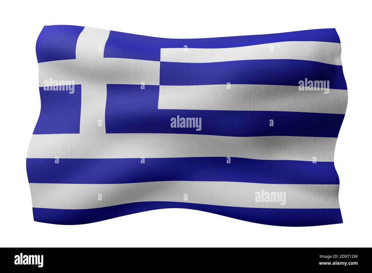 3d rendering of a detail of a silked Greece flag on a white background ...
