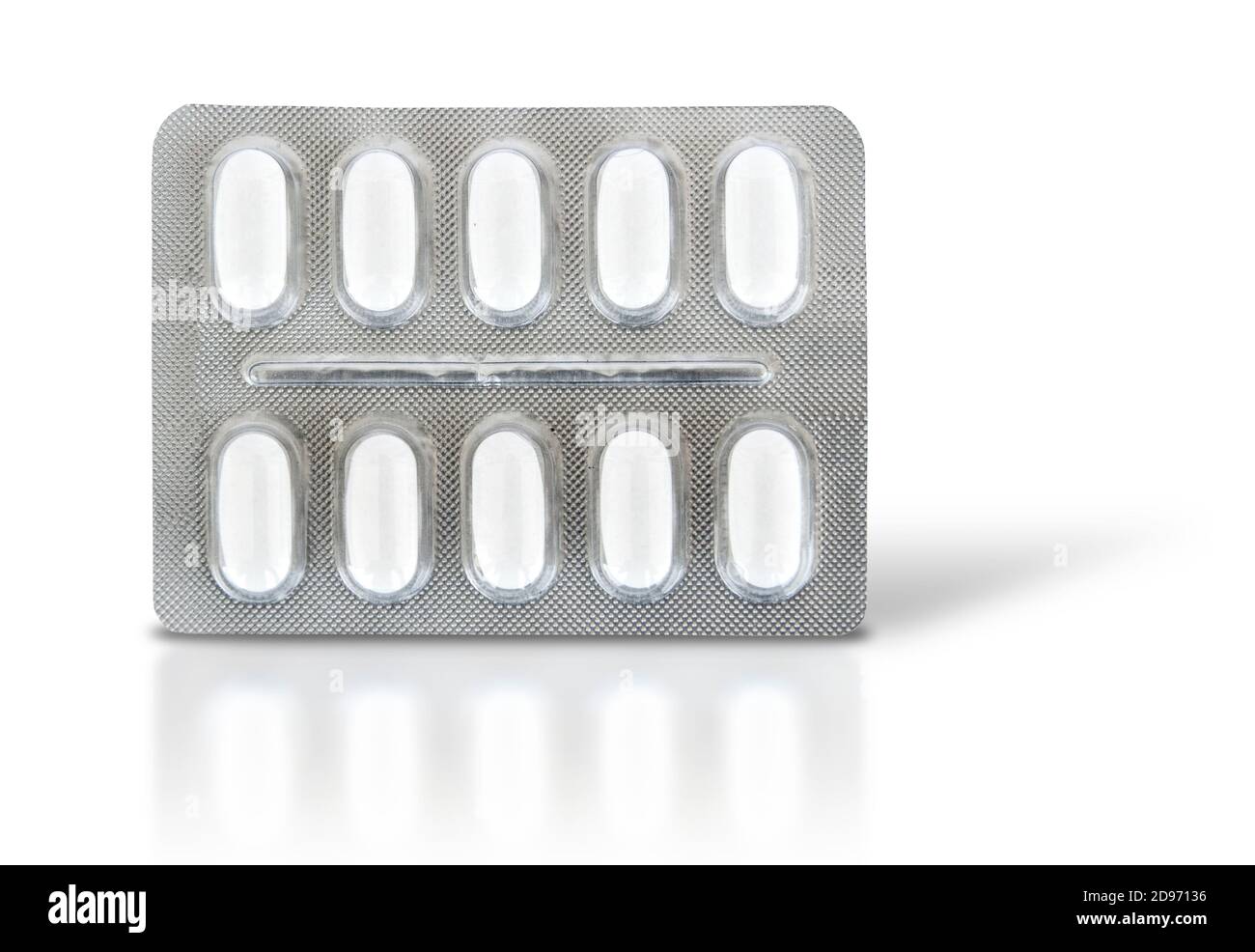 White pills in blister pack isolated on white background Stock Photo
