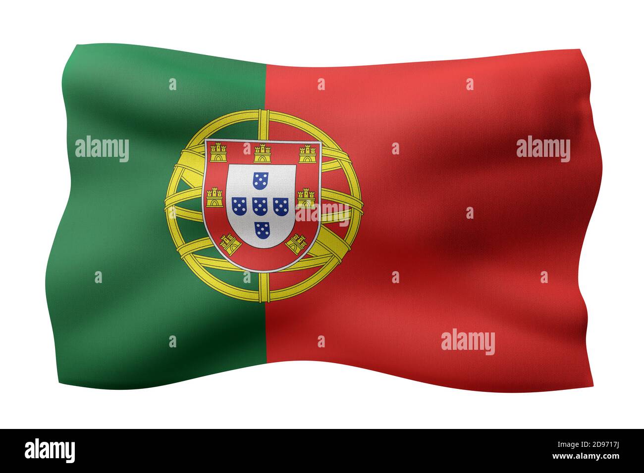 3d rendering of a detail of a silked Portugal flag on a white background Stock Photo