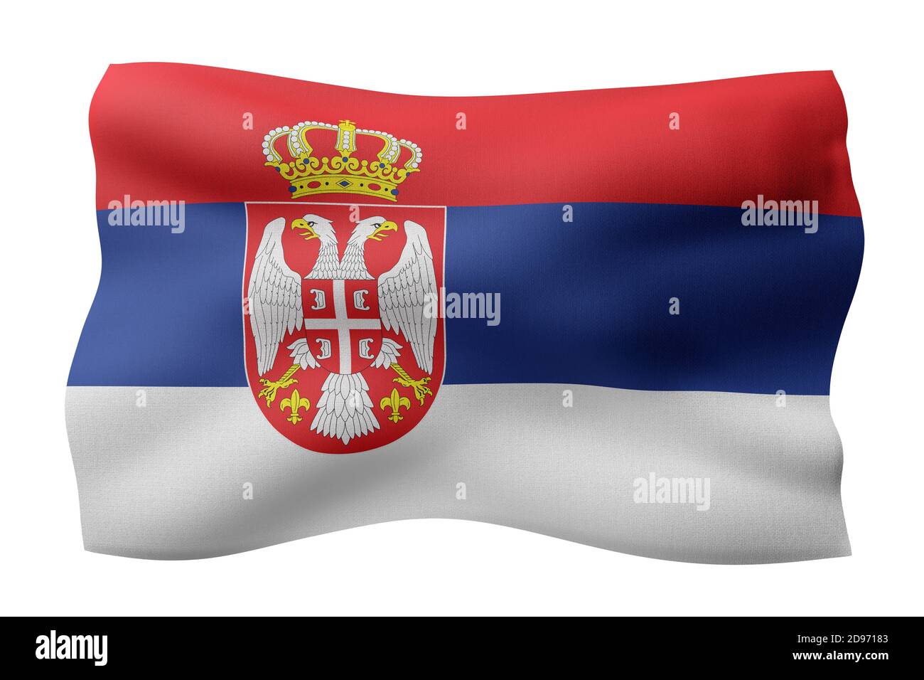 3d rendering of a detail of a silked Serbia flag on a white background Stock Photo