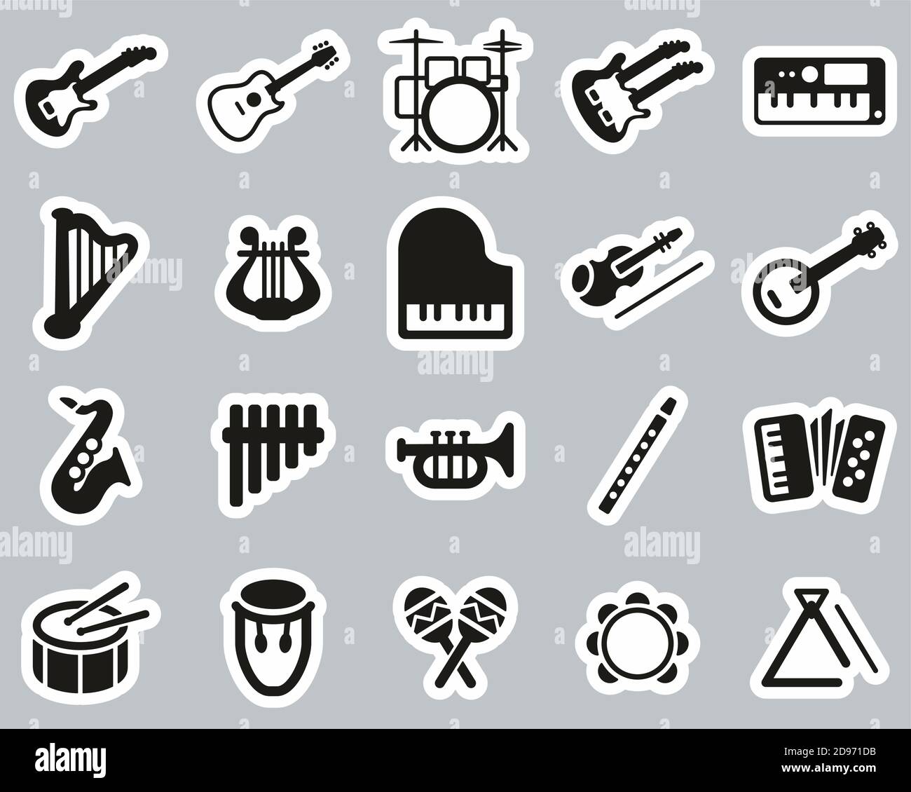 Musical Instruments Icons Black & White Sticker Set Big Stock Vector Image & Art - Alamy
