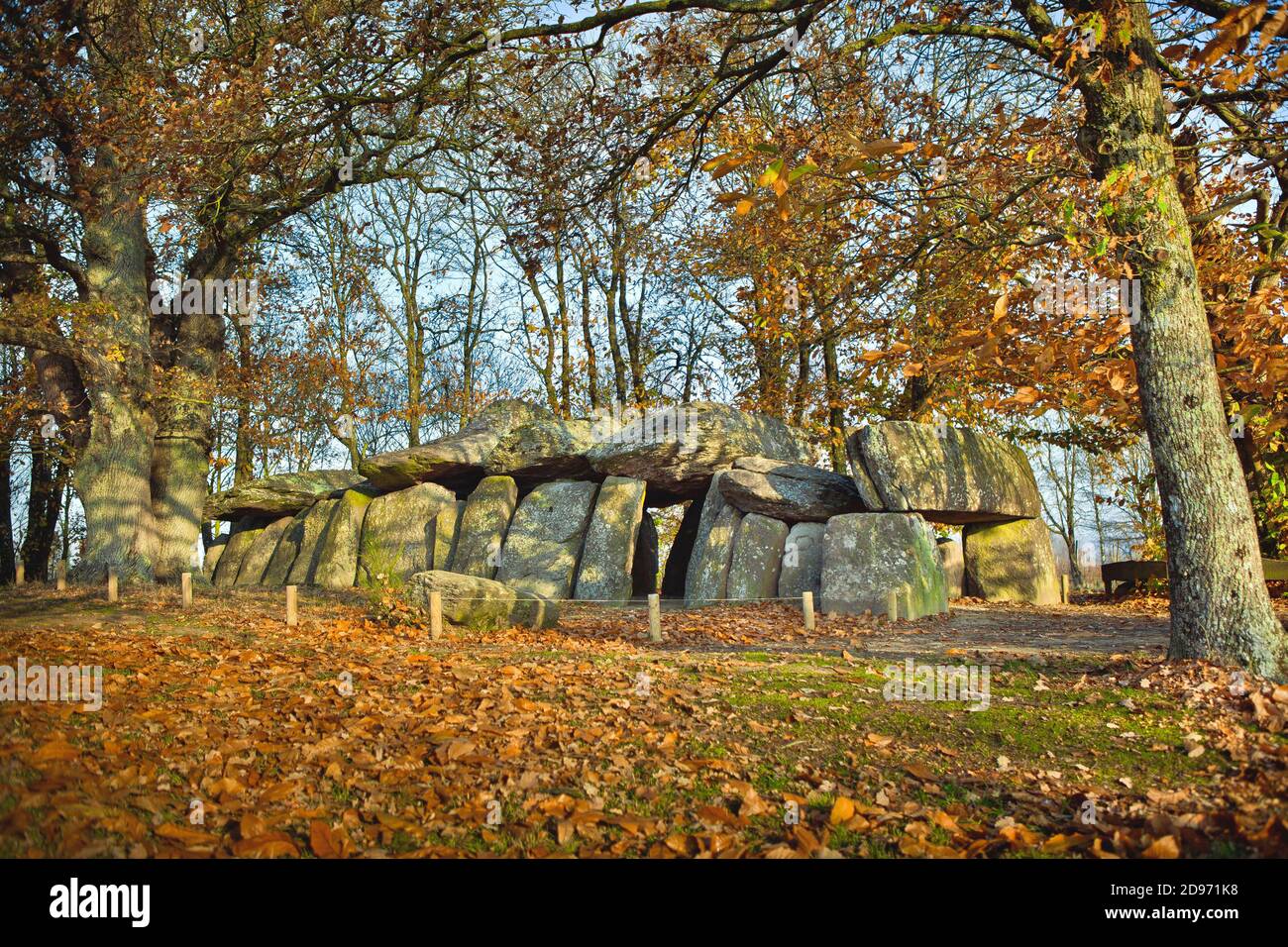 Esse (Brittany, north-western France): dolmen, gallery grave of “La Roche-aux-Fees” (The Fairies' Rock), megalithic monument registered as a National Stock Photo