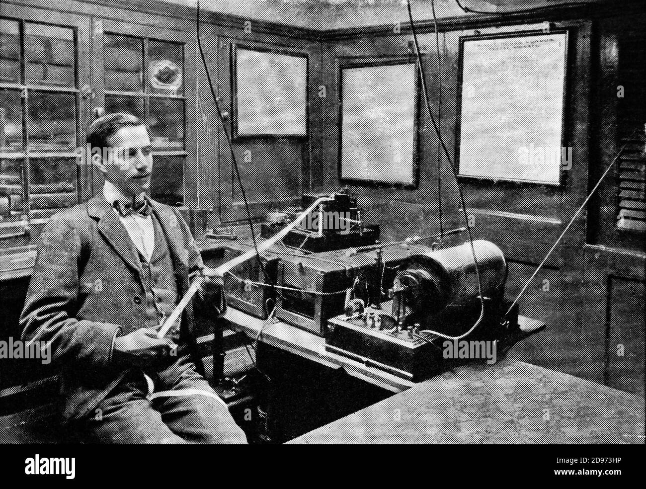 A late 19th Century photograph of Guglielmo Marconi (1874-1937) an inventor  and electrical engineer, known for his pioneering work on long-distance  radio transmission,development of Marconi's law, and a radio telegraph  system. He