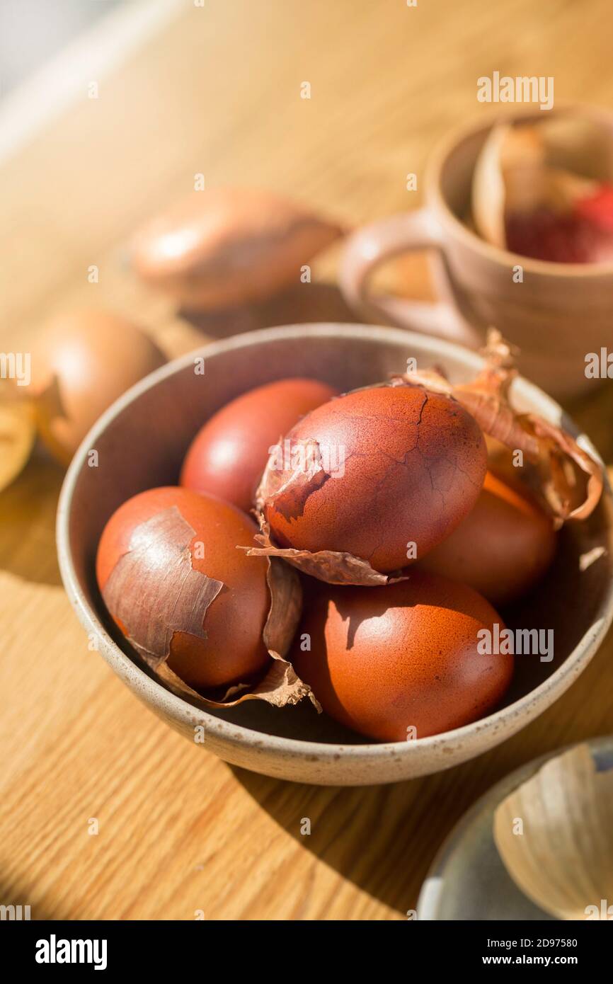 Easter egg colored with natural dye - onion skins. Polish Easter