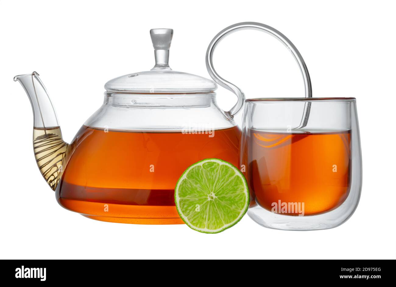 Glass teapot and glass cup with tea isolated on white Stock Photo - Alamy