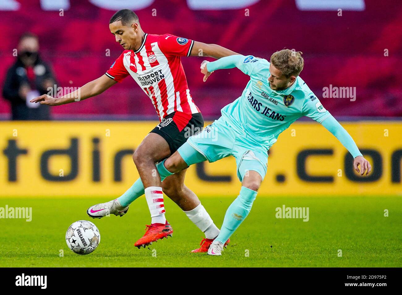 Mohamed Ihattaren Of Psv Eindhoven Dante Rigo Of Ado Den Haag During The Netherlands Championship Eredivisie Football Match Between Psv And Ado Den C Stock Photo Alamy