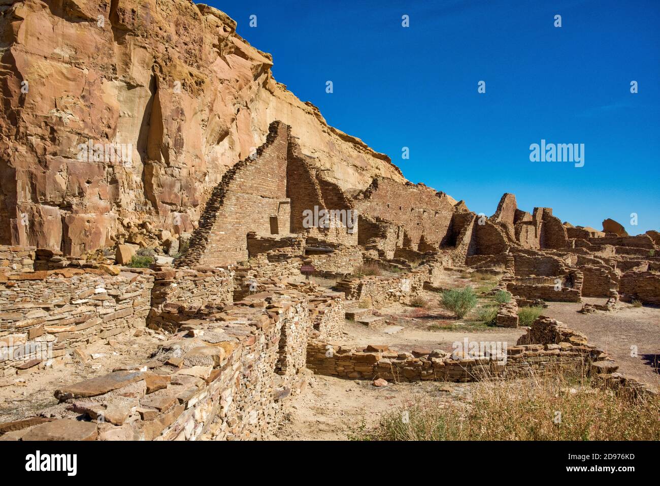 Pueblo Bonito is an ancestral Puebloan great house located in Chaco Canyon Cultral Park, New Mexico. Stock Photo