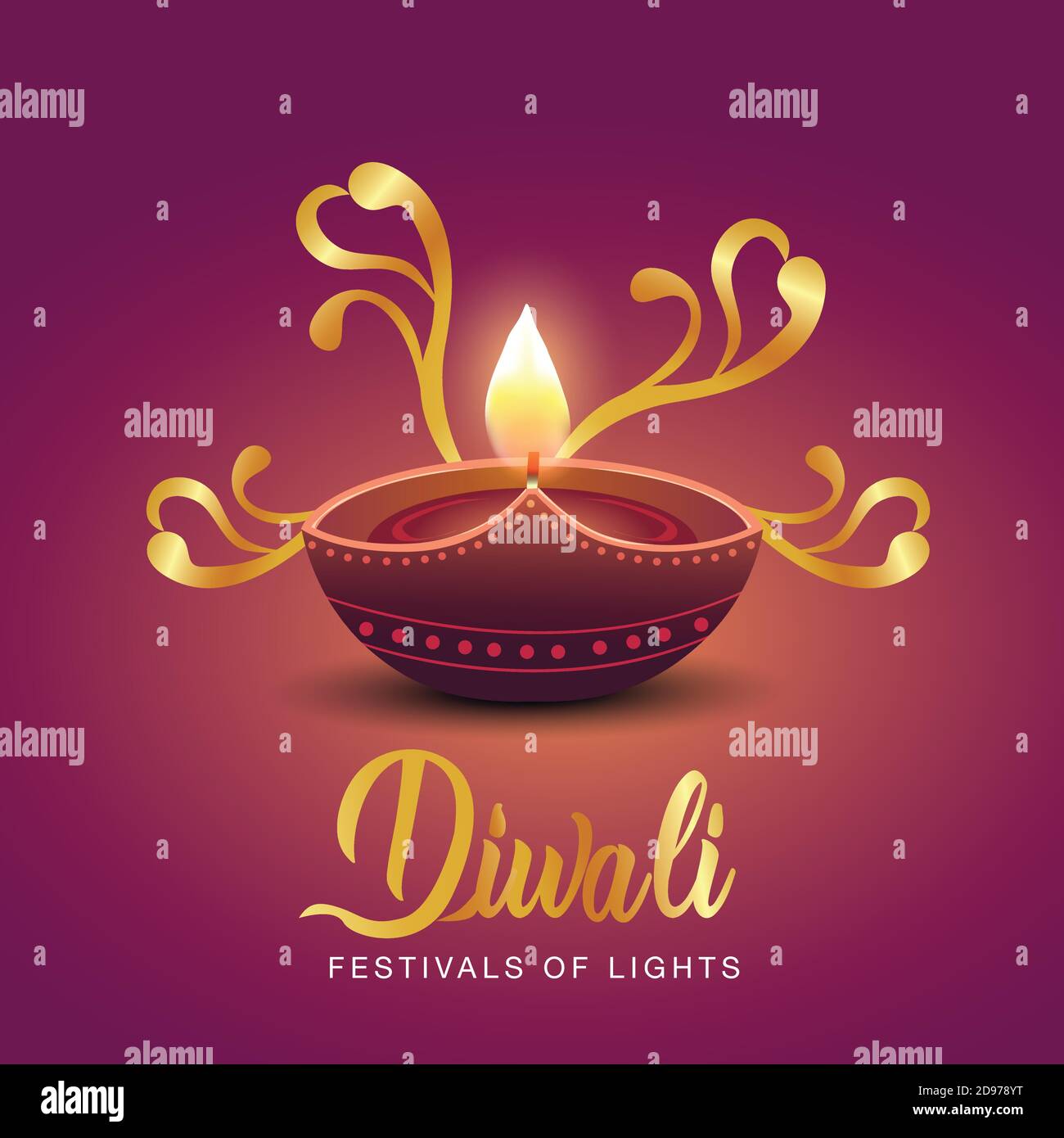 Happy Diwali celebration background. front view of banner design decorated  with illuminated oil lamps on patterned stylish background. vector illustra  Stock Vector Image & Art - Alamy