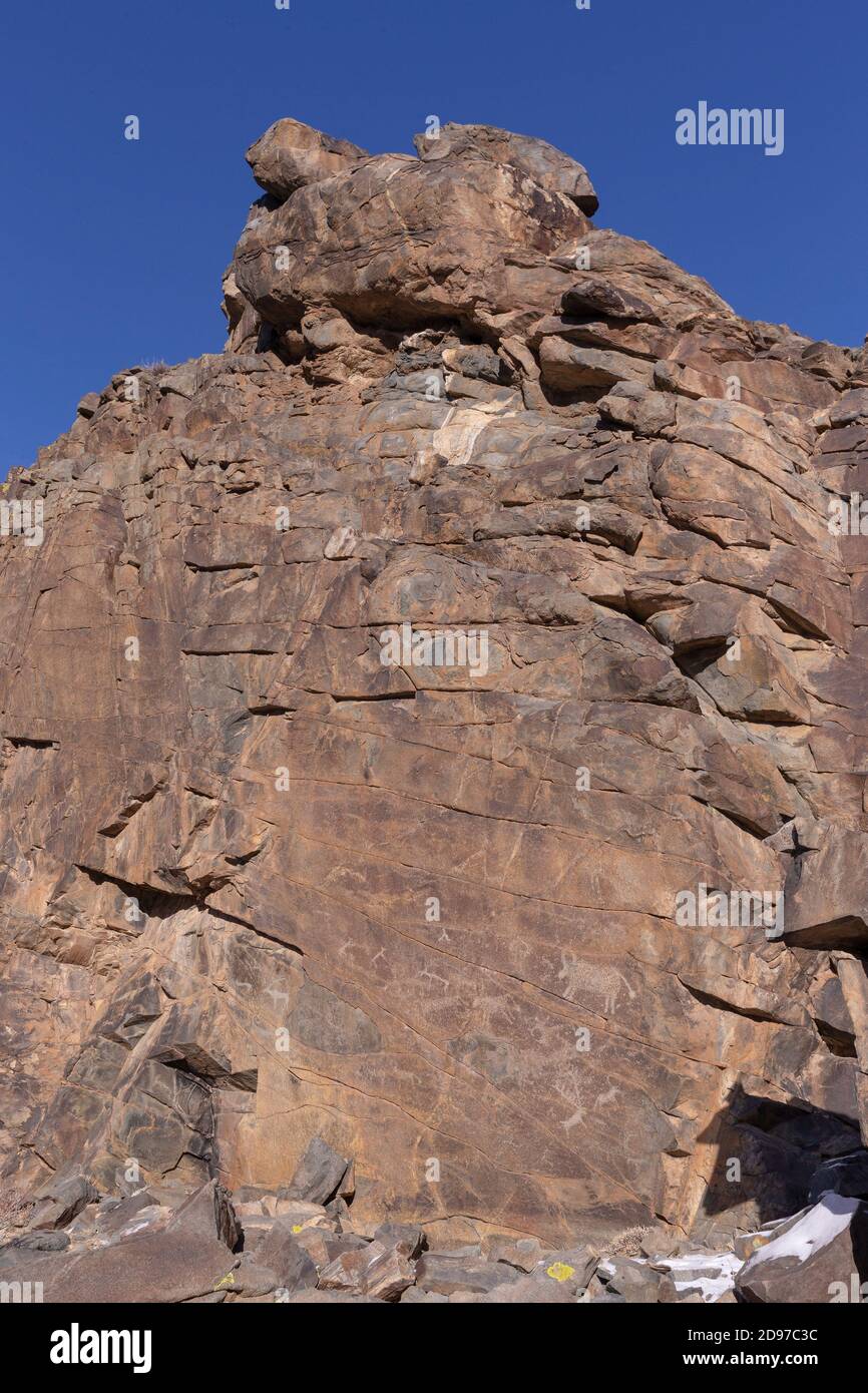 Valley of rock carvings, lichens on the rocks, Altai mountains, West Mongolia, Mongolia Stock Photo