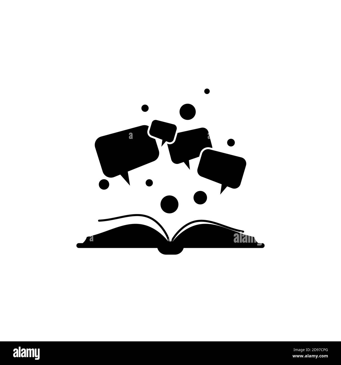 Open black book with speech bubble flying out. Isolated on white ...