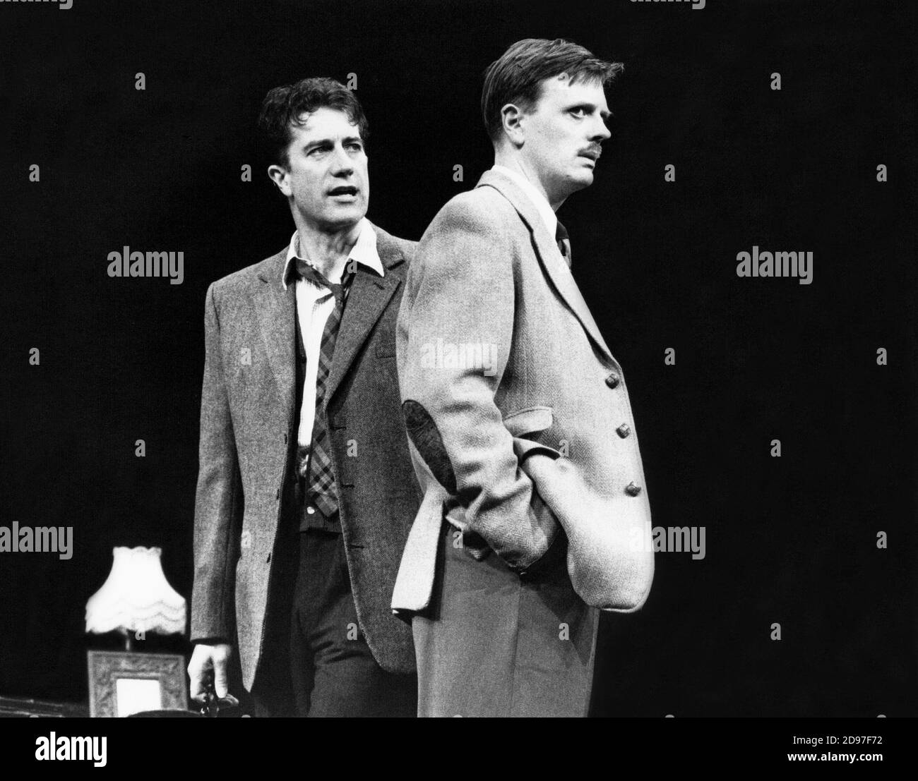 I HAVE BEEN HERE BEFORE  by J.B. Priestley  design: Norman Coates  lighting: Kevin Sleep  director: Matthew Francis  l-r: Brian Protheroe (Walter Ormund), Philip Franks (Oliver Farrant)  Palace Theatre, Watford, England  05/04/1990                 (c) Donald Cooper/Photostage   photos@photostage.co.uk   ref/BW-P-122-25 Stock Photo