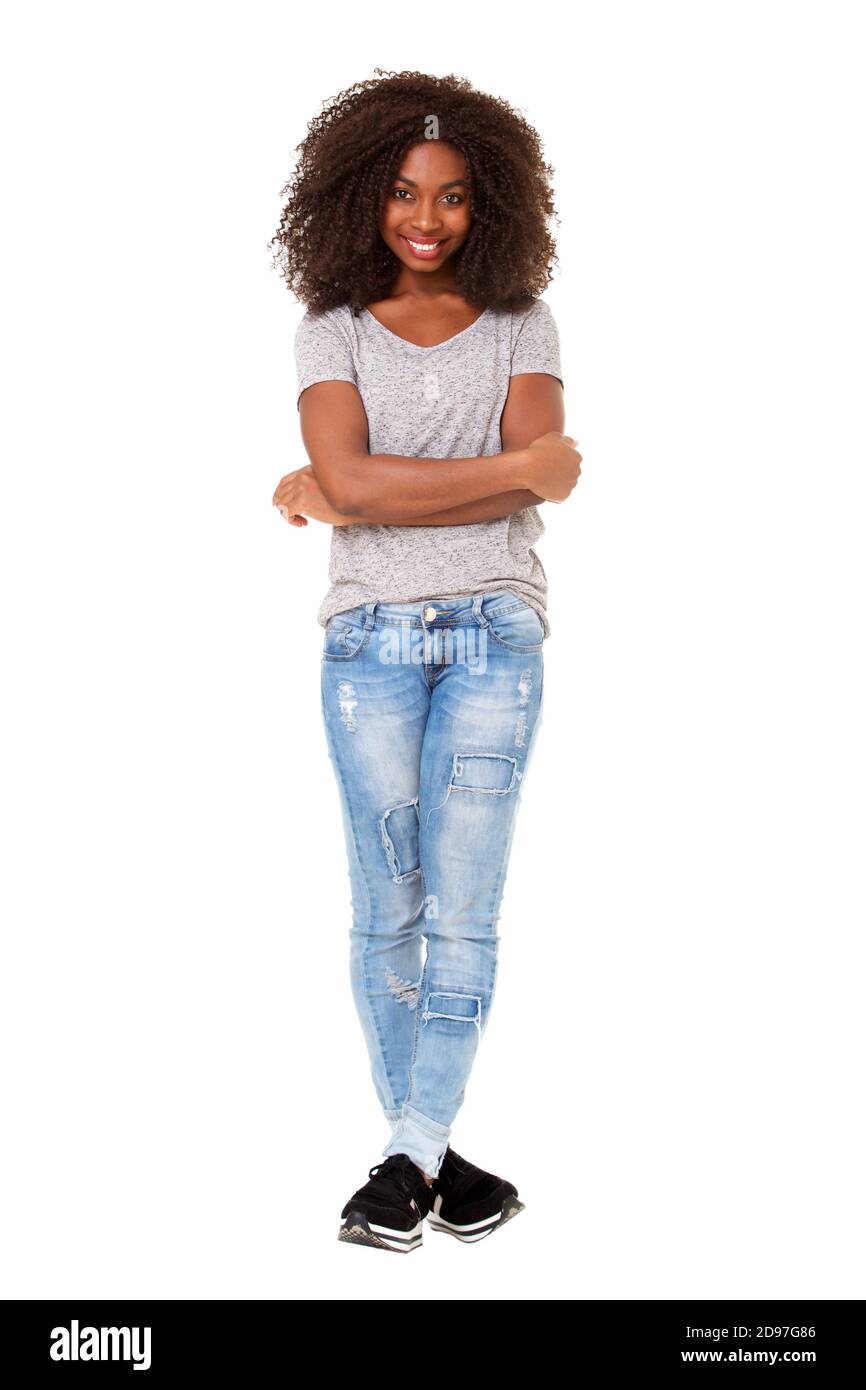 Full length portrait of beautiful young african american woman standing ...